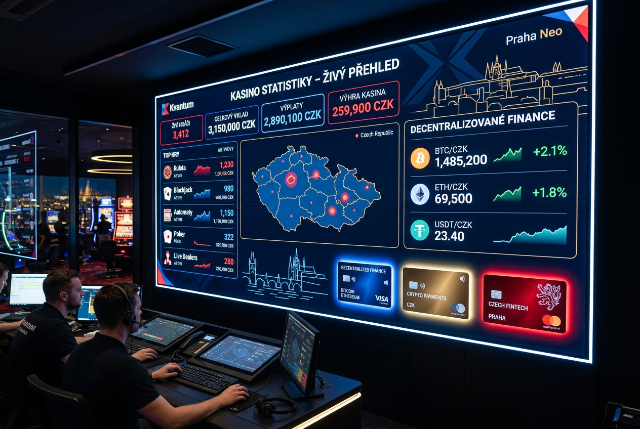 Moderní digitální herní prostředí s prvky české vlajky a kryptoměnami